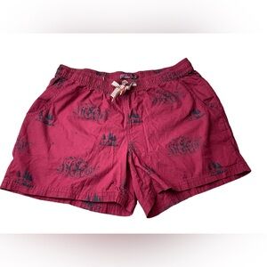 Prana oraganic cotton bear and pines print red and black shorts size S
